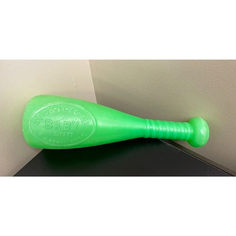 Vintage 70's A.J. Renzi Green Blow Mold Toy Baseball Bat Sock It To Me Baby